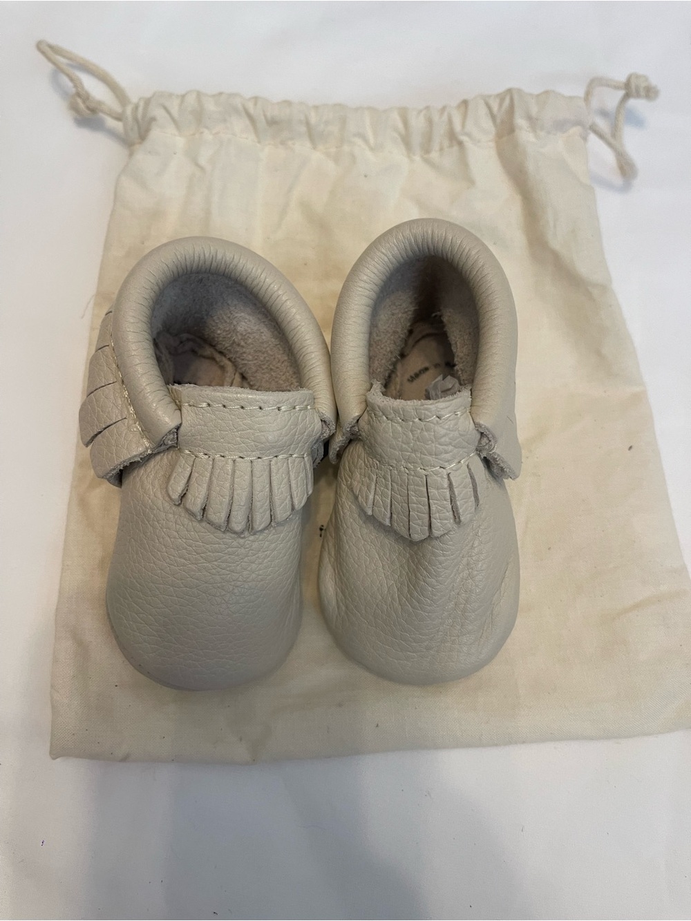 Freshly Picked Cream Leather Fringe Moccasins Baby Size 2